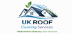 UK Roof Cleaning Services logo featuring soft wash roof cleaning, premium moss removal and roof protection in the GB