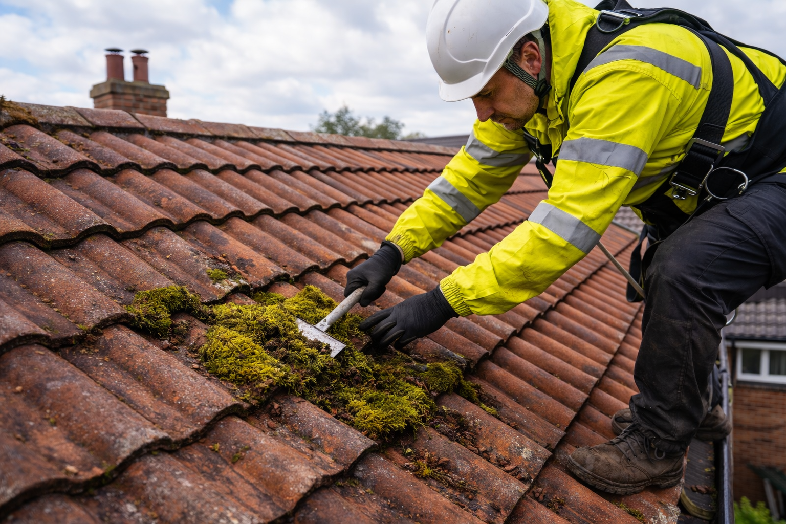 Manual moss removal from roof tiles